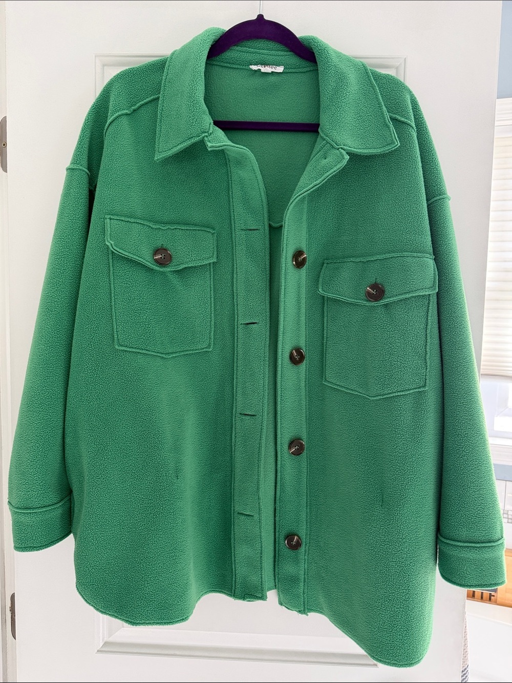 Cozy Green Teddy Jacket with Button Front. Oversized.